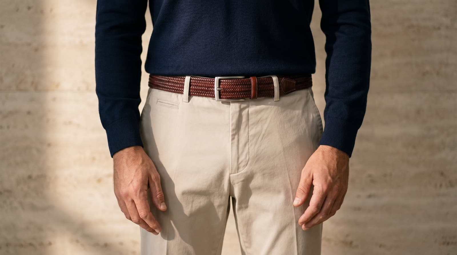 Officine Napoli Cognac Braided Leather Belt