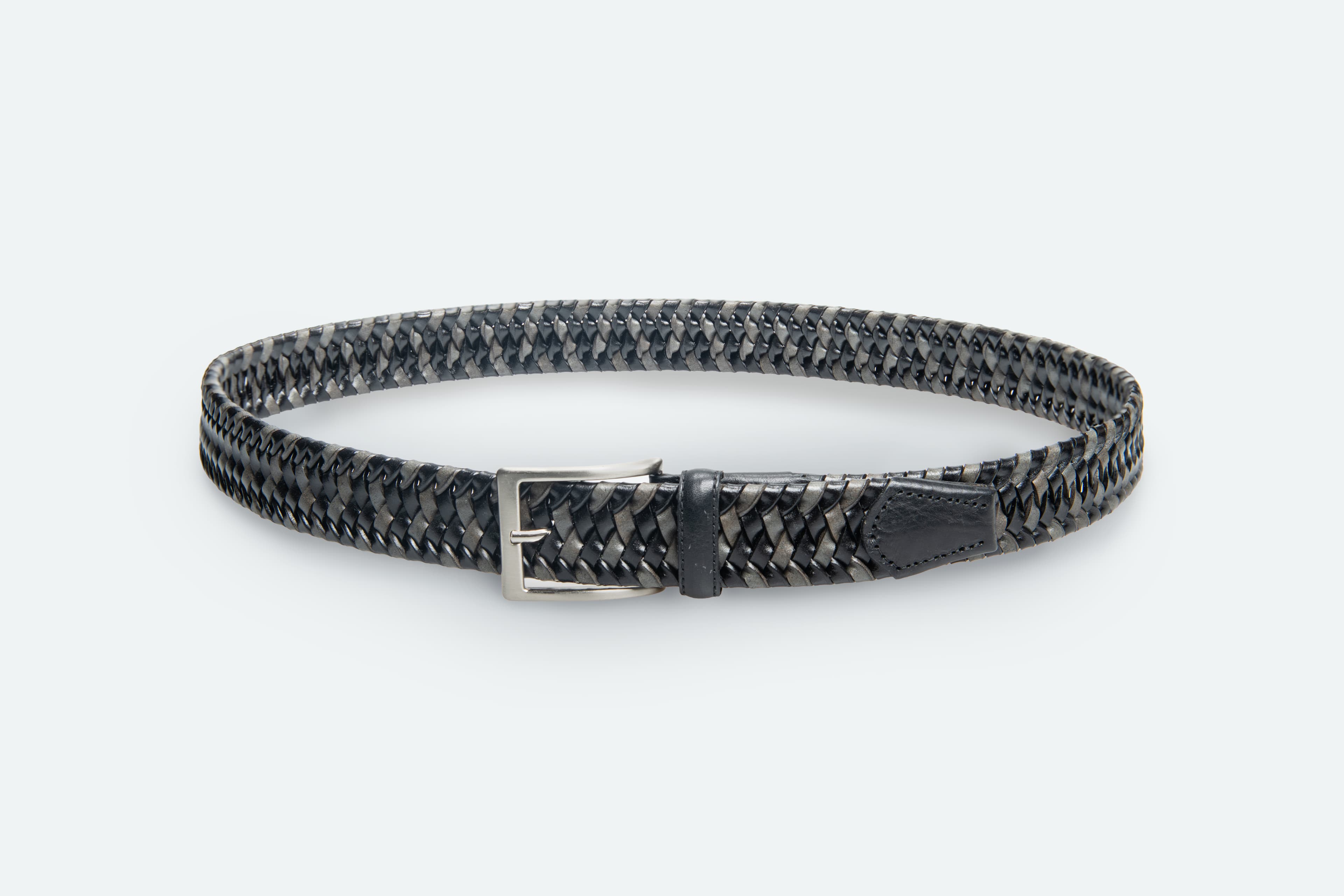 Officine Napoli Black-Grey Mix Braided Leather Belt