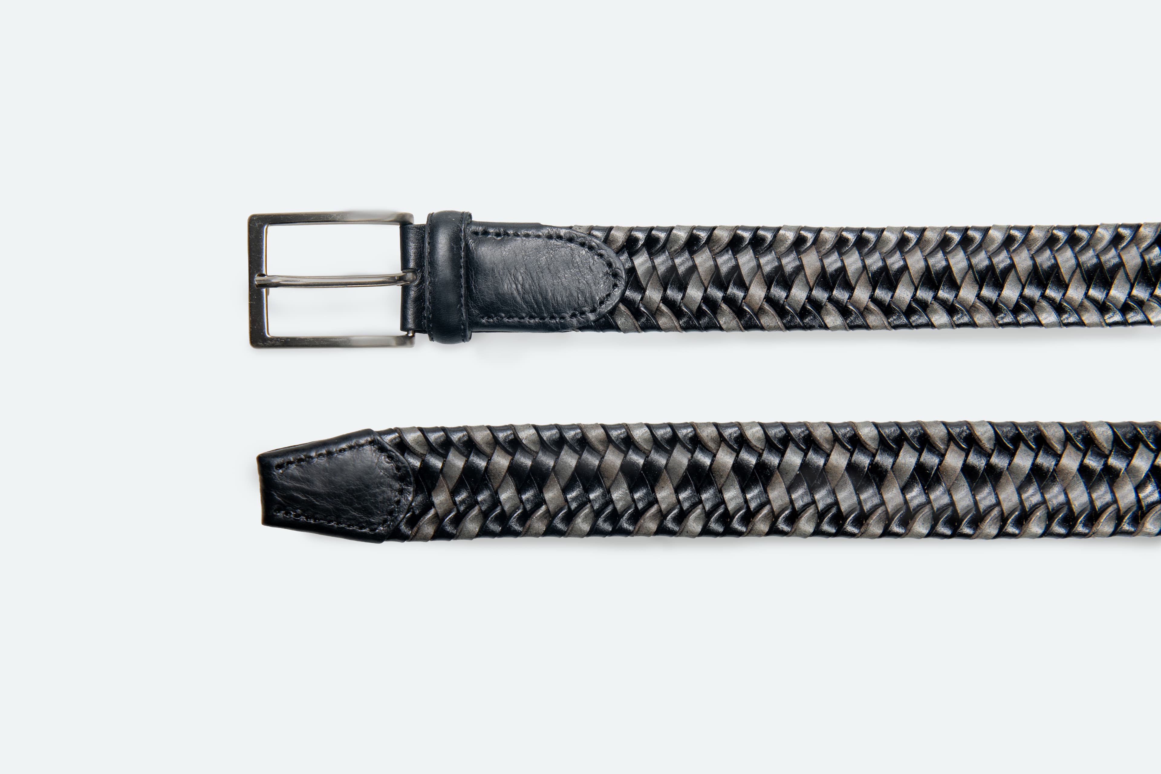 Officine Napoli Black-Grey Mix Braided Leather Belt