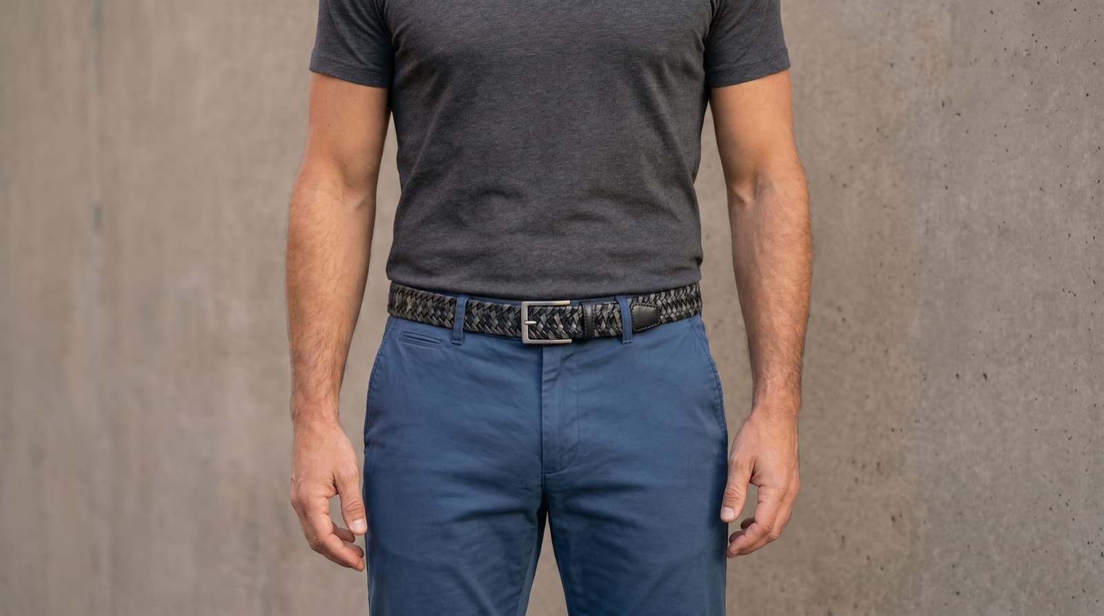Officine Napoli Black-Grey Mix Braided Leather Belt