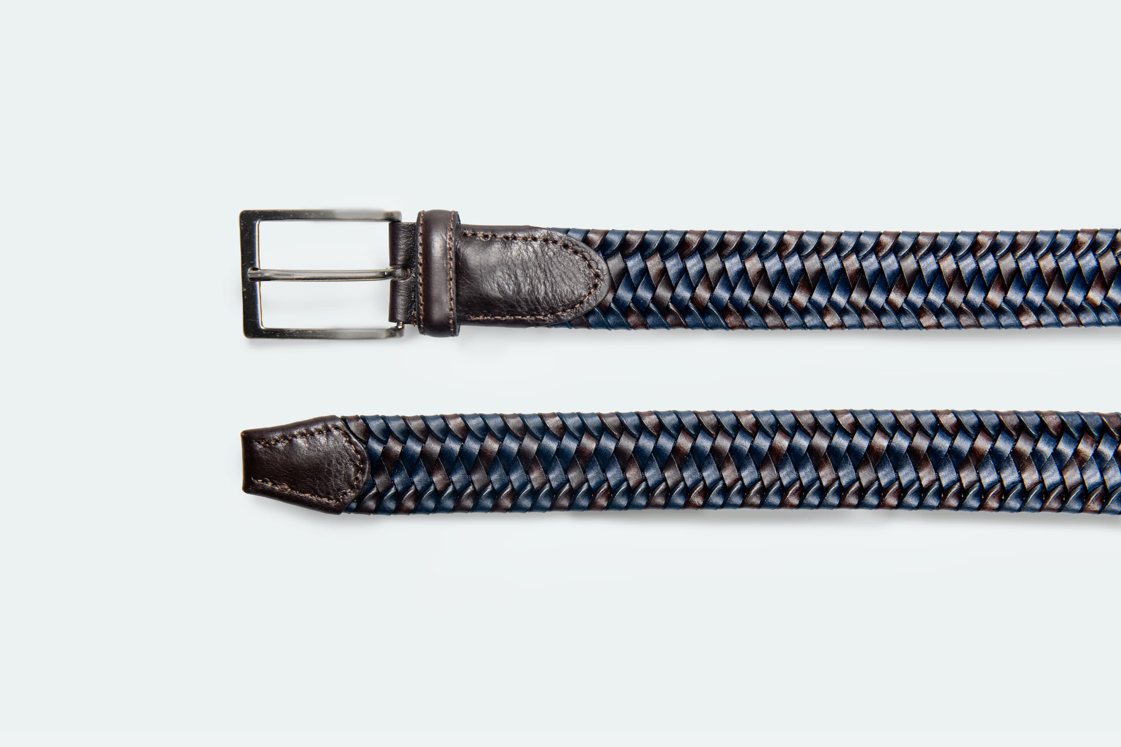 Officine Napoli Blue-Green Mix Braided Leather Belt