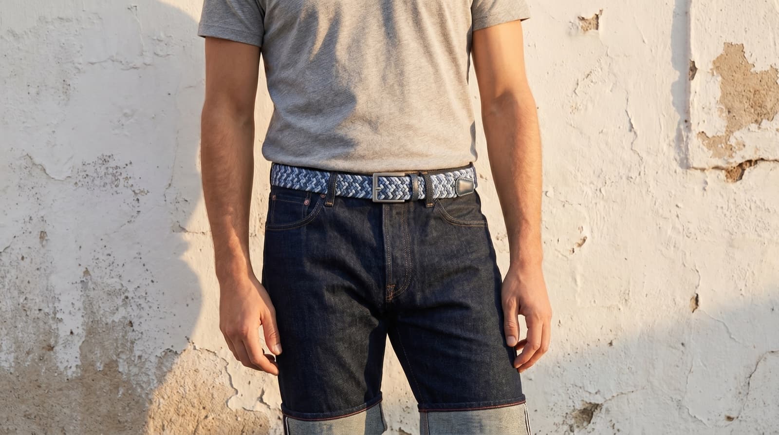 Officine Napoli Blauw/Jeans Multicolor Stretch Riem