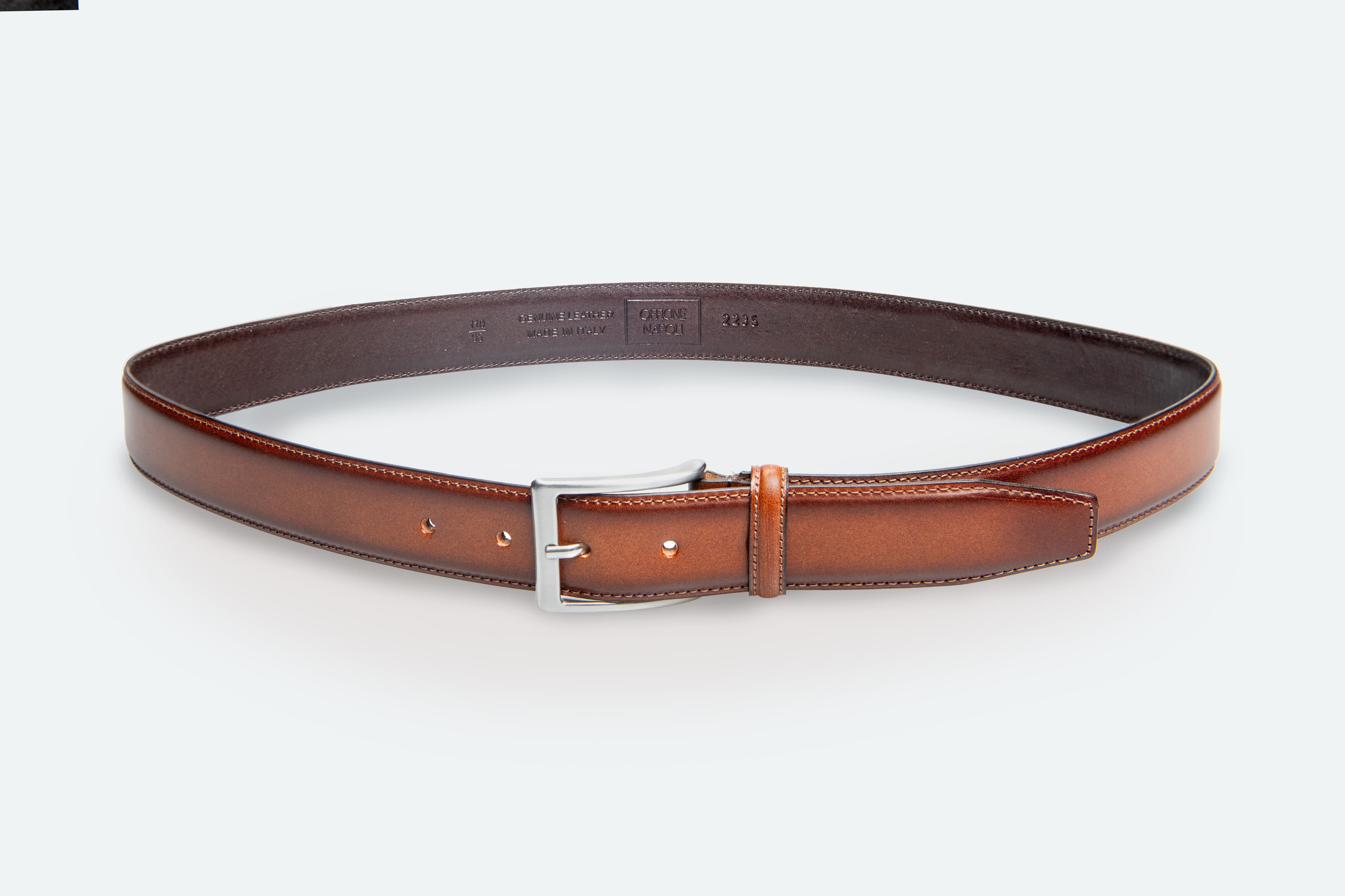 Officine Napoli Cognac Glad Lederen Riem