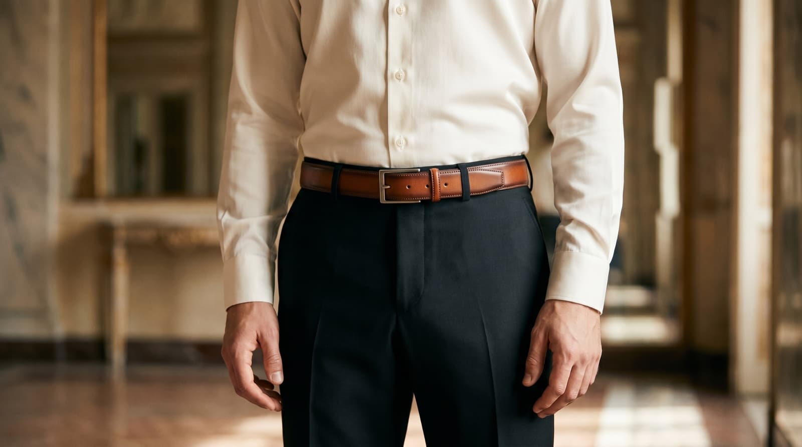Officine Napoli Cognac Glad Lederen Riem