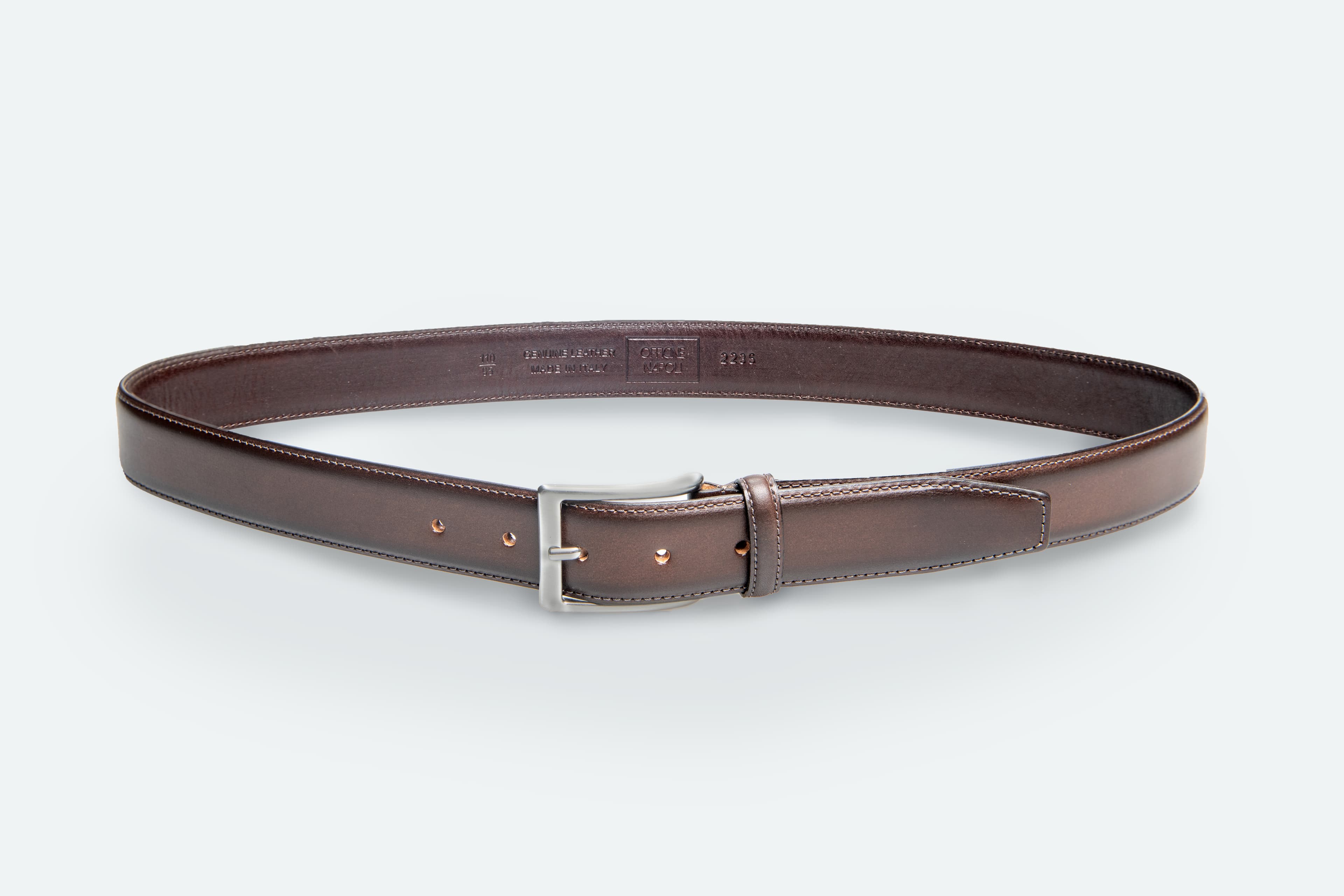 Officine Napoli Donkerbruin Glad Lederen Riem