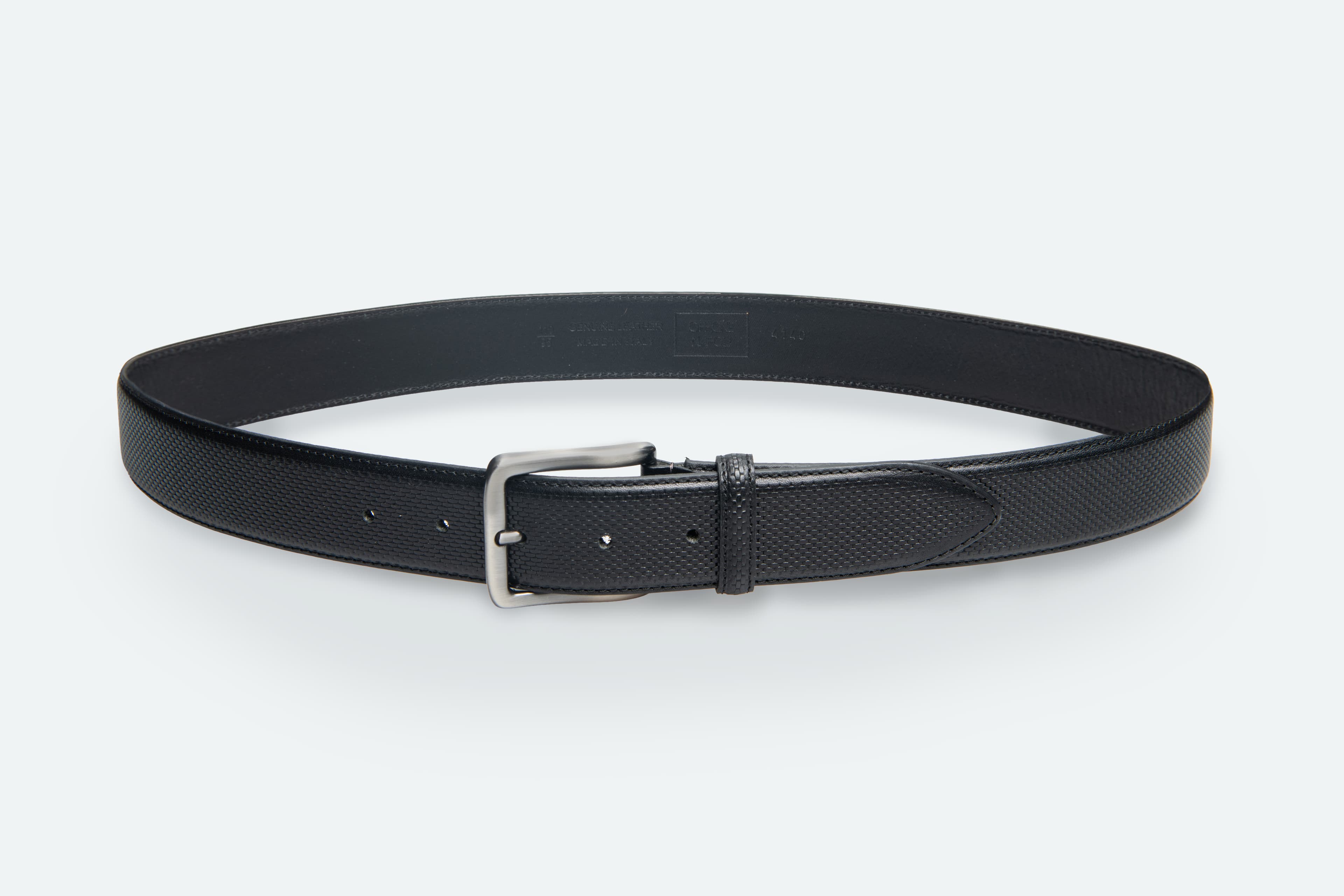 Officine Napoli Zwart Bedrukt Lederen Riem