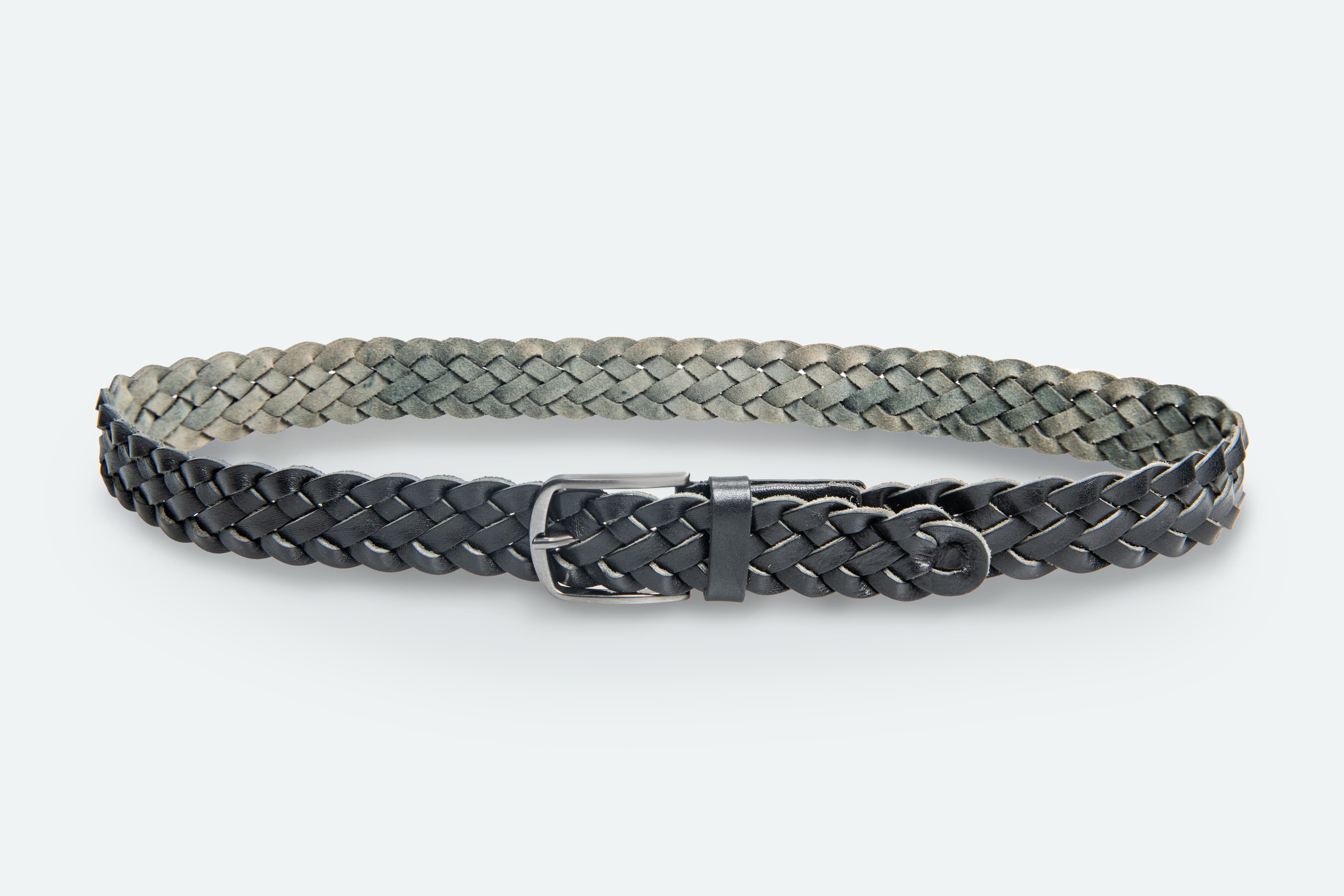 Officine Napoli Zwart Gevlochten Lederen Riem