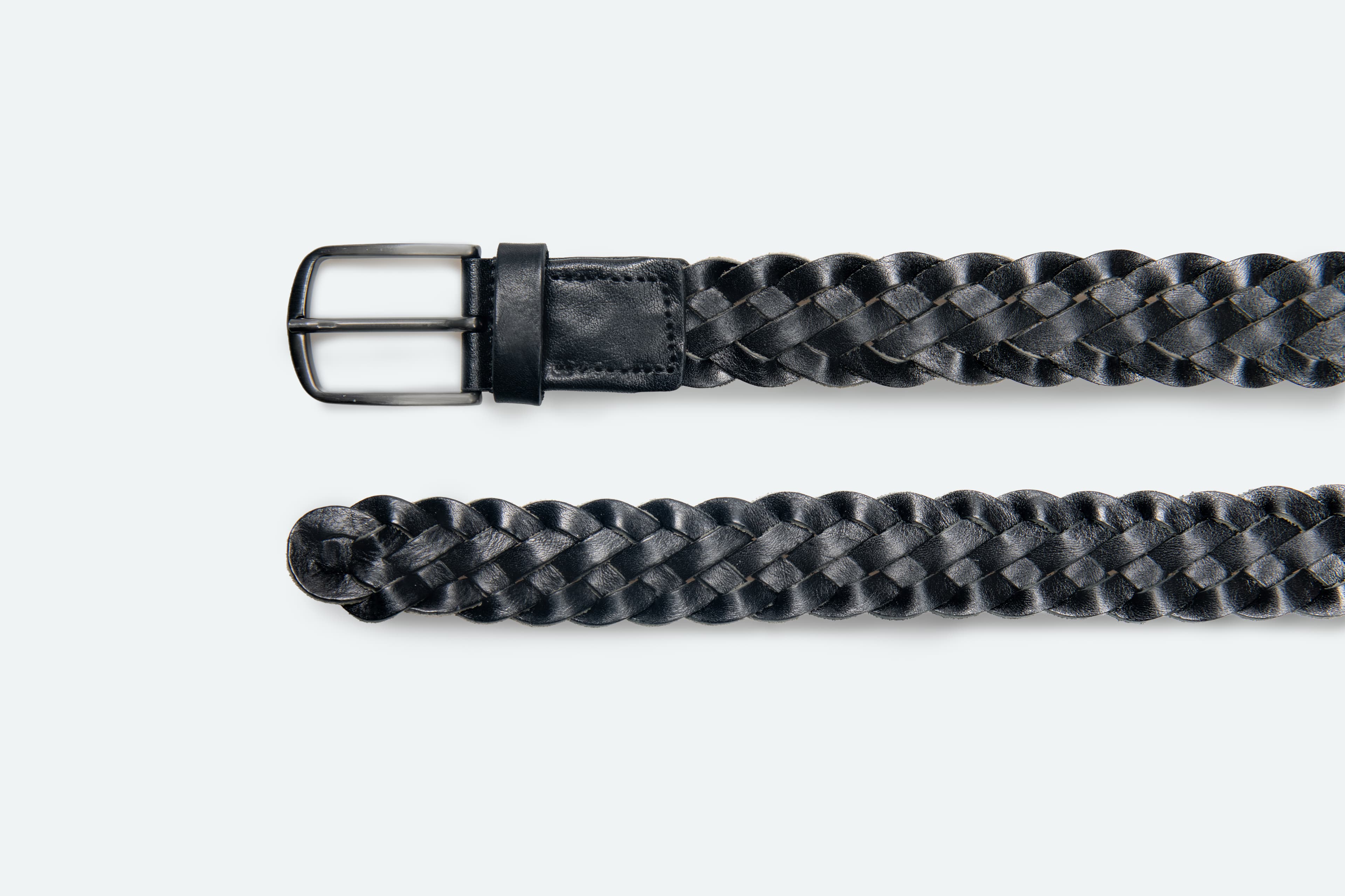Officine Napoli Zwart Gevlochten Lederen Riem