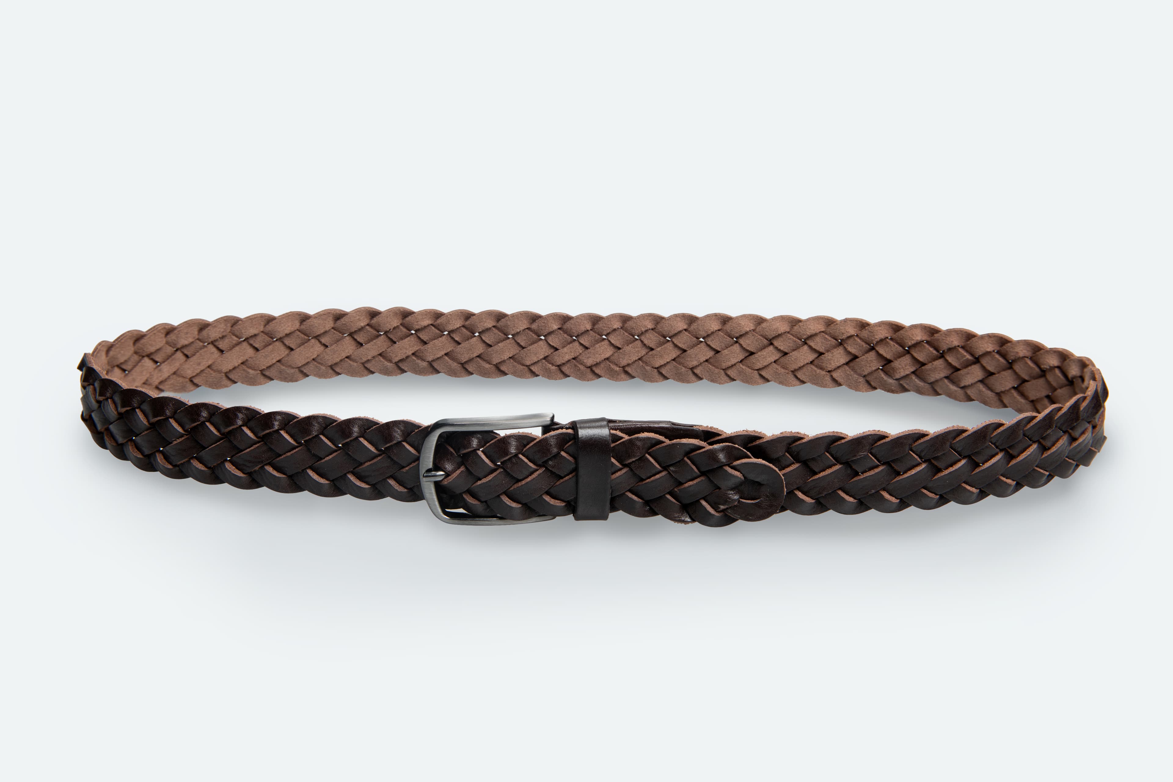 Officine Napoli Donkerbruin Gevlochten Lederen Riem