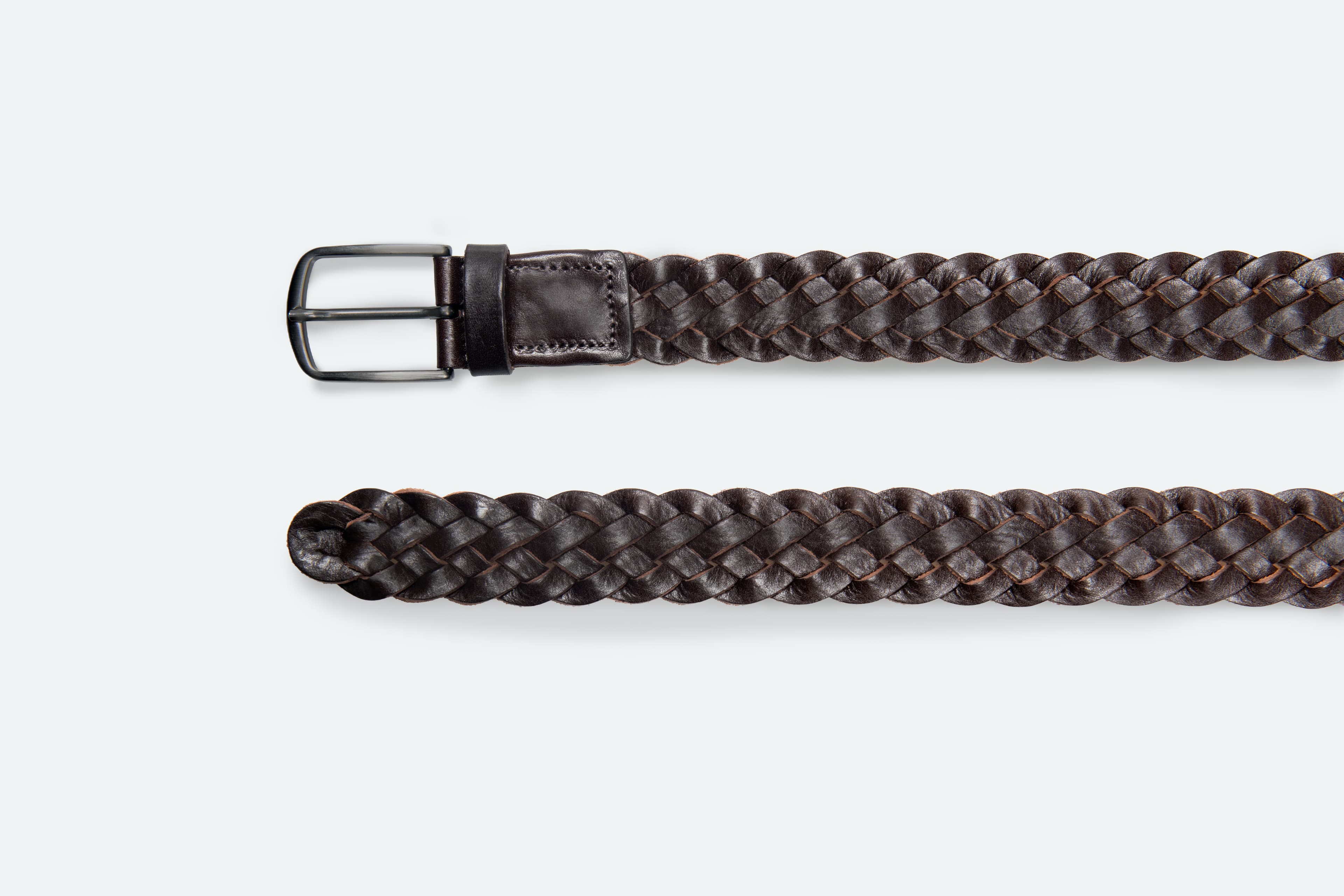 Officine Napoli Donkerbruin Gevlochten Lederen Riem