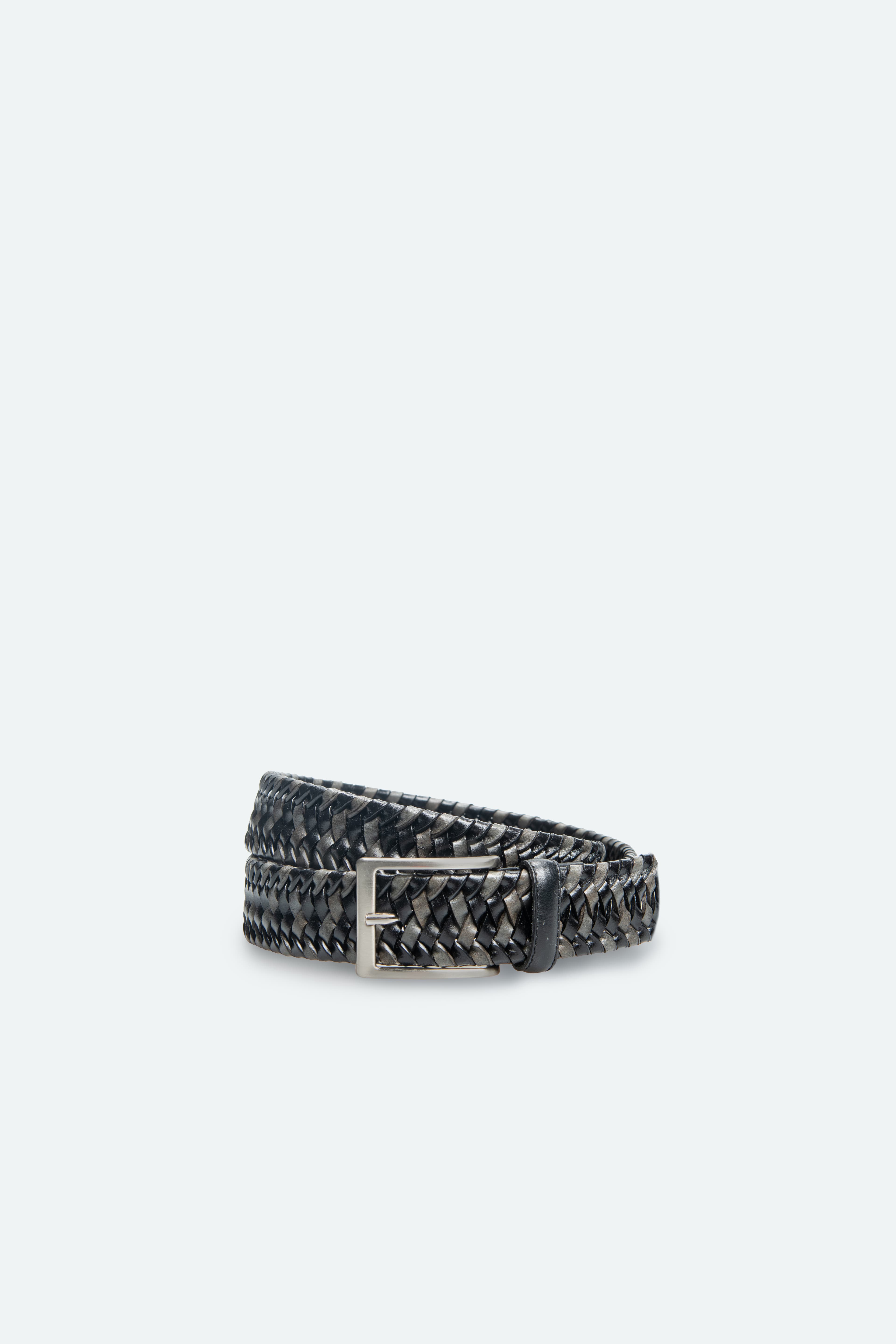 Officine Napoli Black-Grey Mix Braided Leather Belt