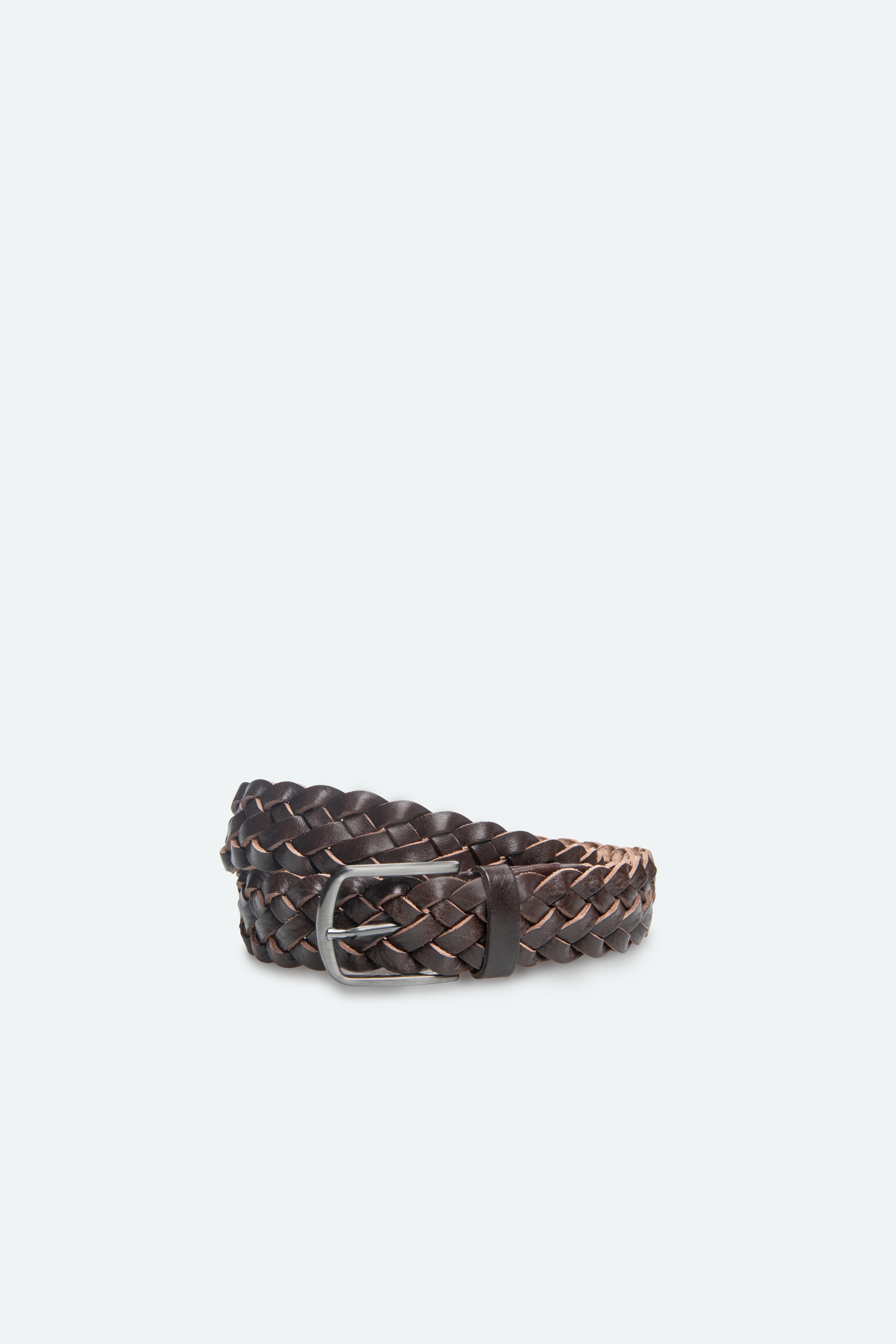 Officine Napoli Donkerbruin Gevlochten Lederen Riem